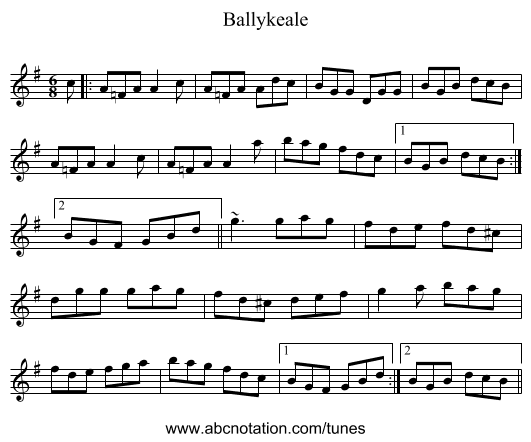Ballykeale - staff notation