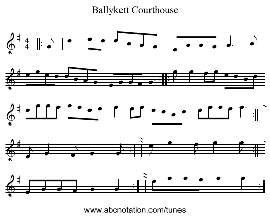 Ballykett Courthouse - staff notation