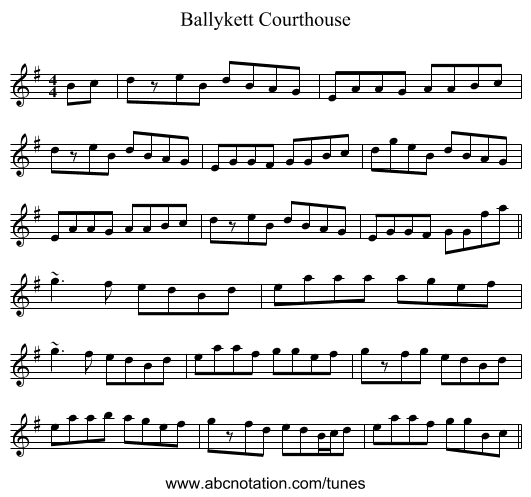 Ballykett Courthouse - staff notation