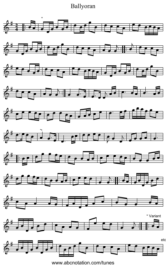 Ballyoran - staff notation