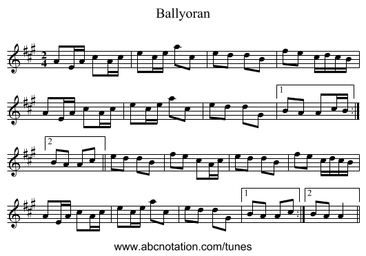 Ballyoran - staff notation