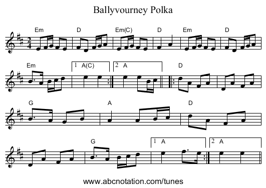 Ballyvourney Polka - staff notation