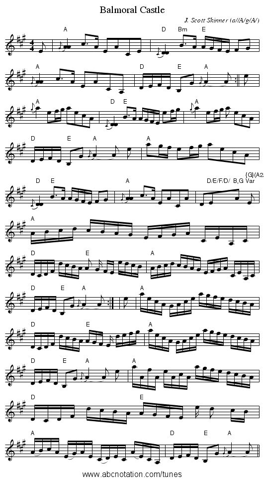 Balmoral Castle - staff notation