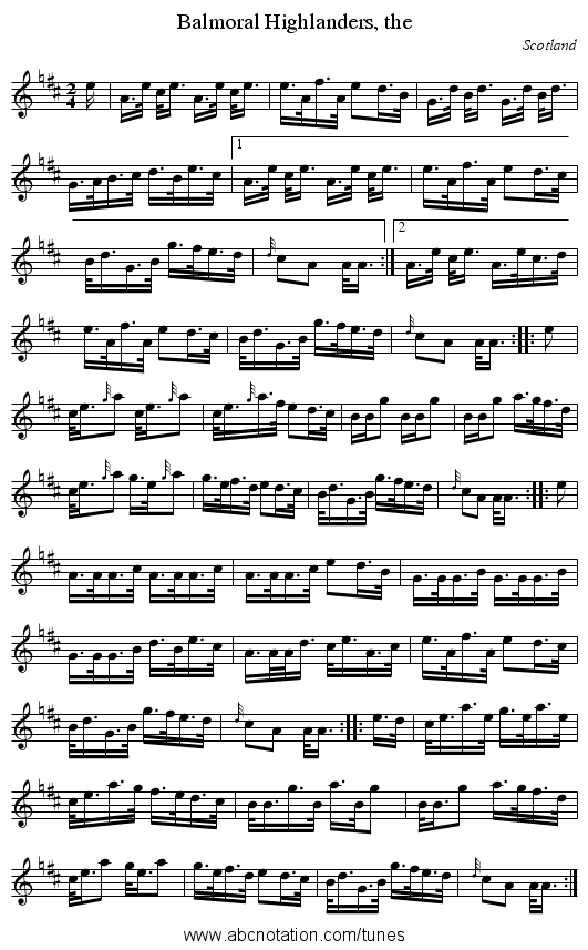 Balmoral Highlanders, the - staff notation