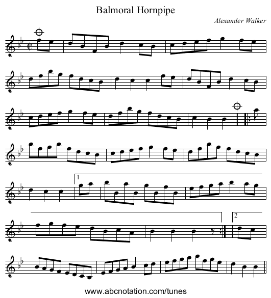 Balmoral Hornpipe - staff notation