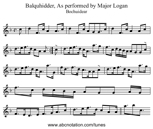 Balquhidder, As performed by Major Logan - staff notation