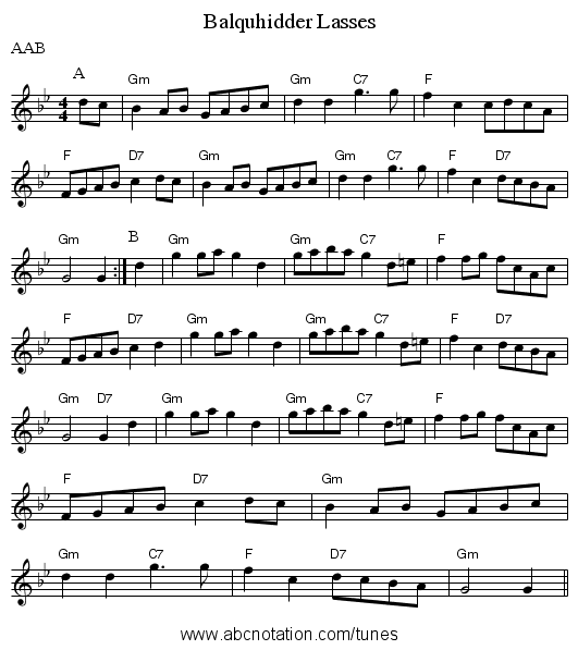 Balquhidder Lasses - staff notation