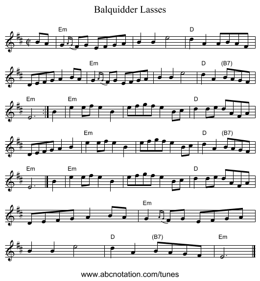 Balquidder Lasses - staff notation