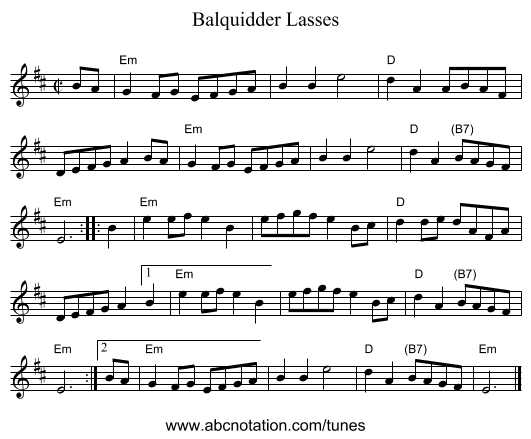 Balquidder Lasses - staff notation