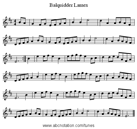 Balquidder Lasses - staff notation