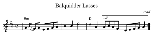 Balquidder Lasses - staff notation