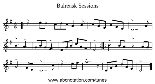Balreask Sessions - staff notation