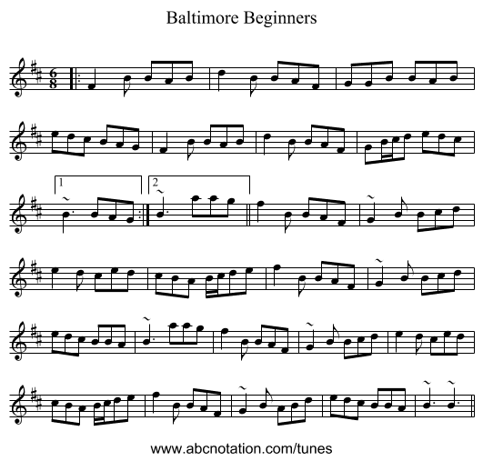 Baltimore Beginners - staff notation