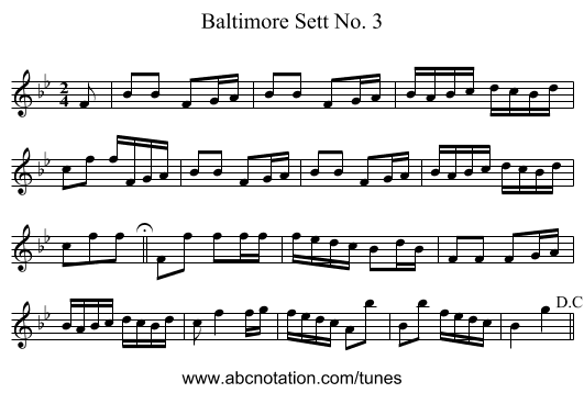 Baltimore Sett No. 3 - staff notation