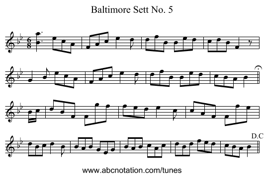 Baltimore Sett No. 5 - staff notation