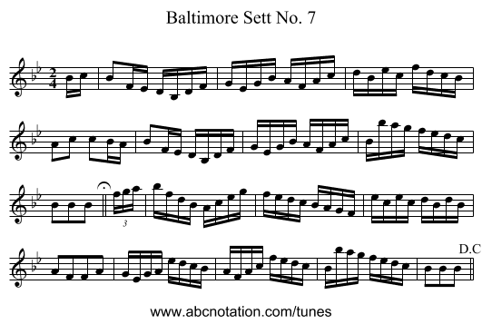 Baltimore Sett No. 7 - staff notation