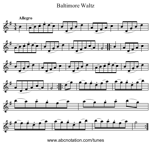 Baltimore Waltz - staff notation