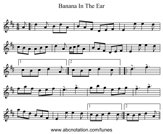 Banana In The Ear - staff notation