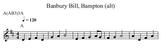 Banbury Bill, Bampton (alt) - staff notation