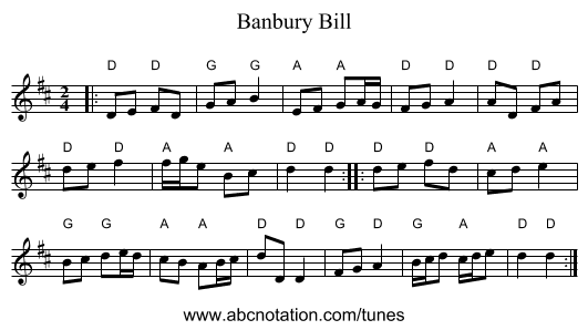 Banbury Bill - staff notation