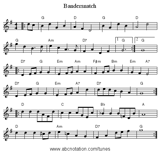 Bandersnatch - staff notation