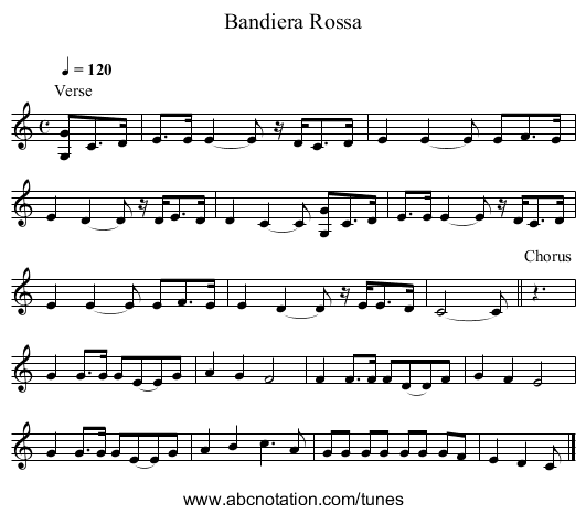 Bandiera Rossa - staff notation