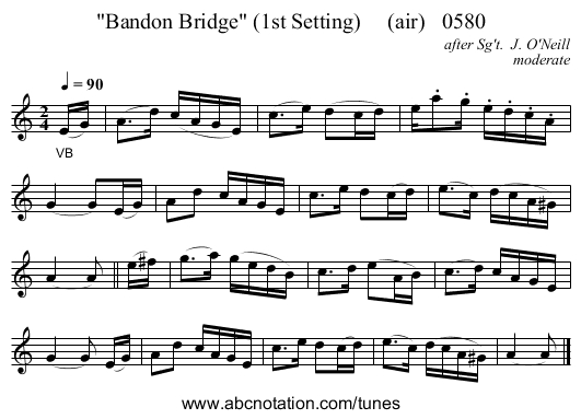 Bandon Bridge (1st Setting) (air) 0580 - staff notation
