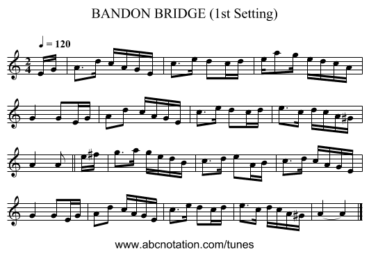 BANDON BRIDGE (1st Setting) - staff notation