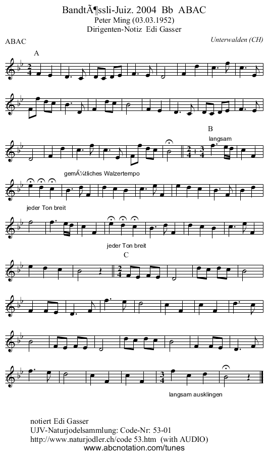 Bandtössli-Juiz. 2004 Bb ABAC - staff notation