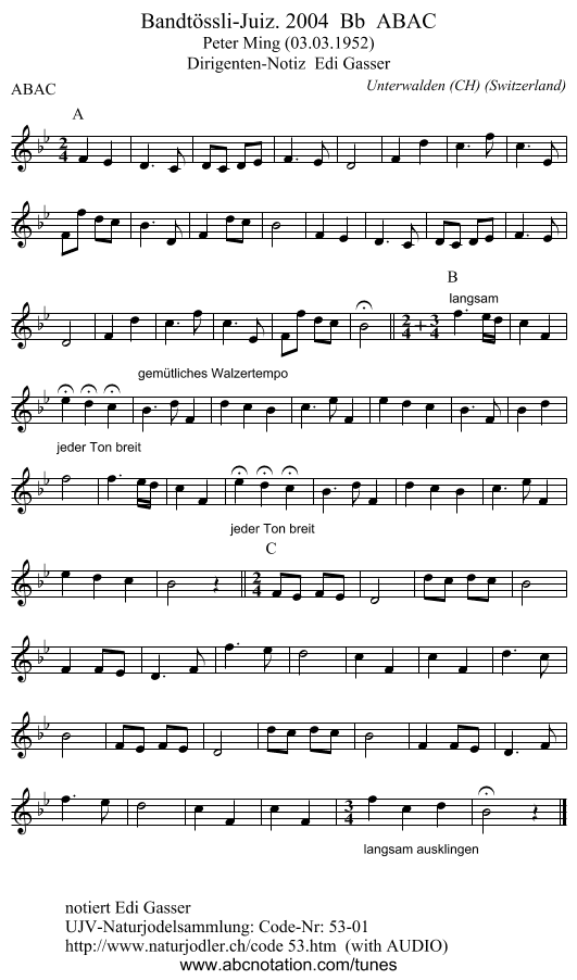 Bandtössli-Juiz. 2004  Bb  ABAC - staff notation