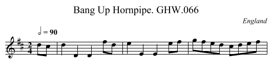 Bang Up Hornpipe. GHW.066 - staff notation