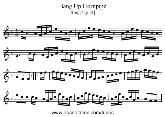 Bang Up Hornpipe - staff notation