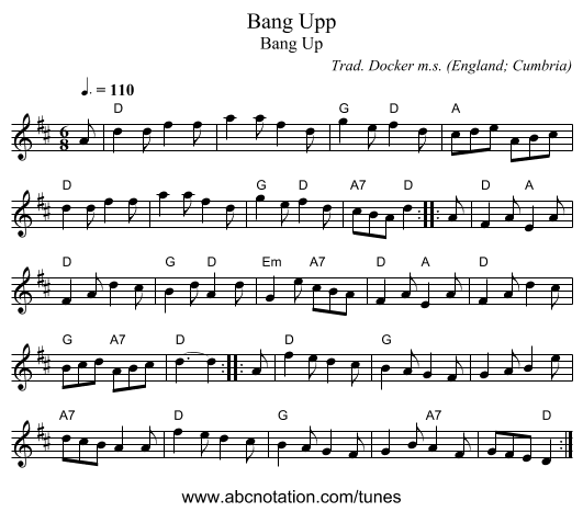 Bang Upp - staff notation