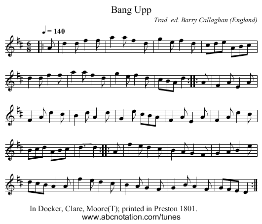 Bang Upp - staff notation