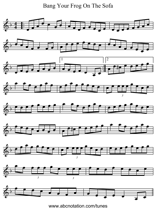 Bang Your Frog On The Sofa - staff notation