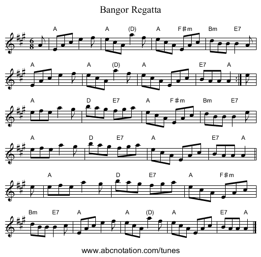 Bangor Regatta - staff notation
