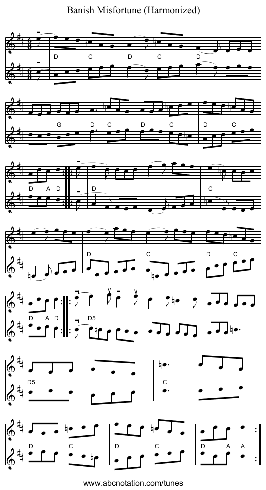 Banish Misfortune (Harmonized) - staff notation