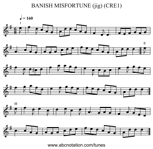 BANISH MISFORTUNE (jig) (CRE1) - staff notation