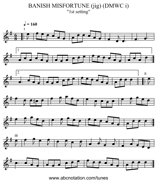 BANISH MISFORTUNE (jig) (DMWC i) - staff notation