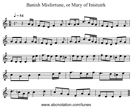 Banish Misfortune, or Mary of Inistuirk - staff notation
