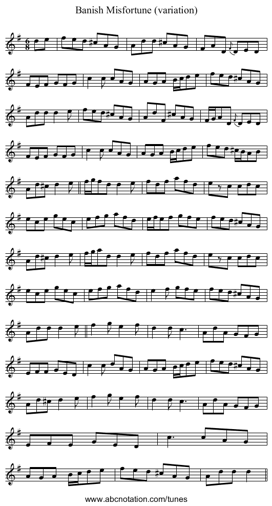 Banish Misfortune (variation) - staff notation