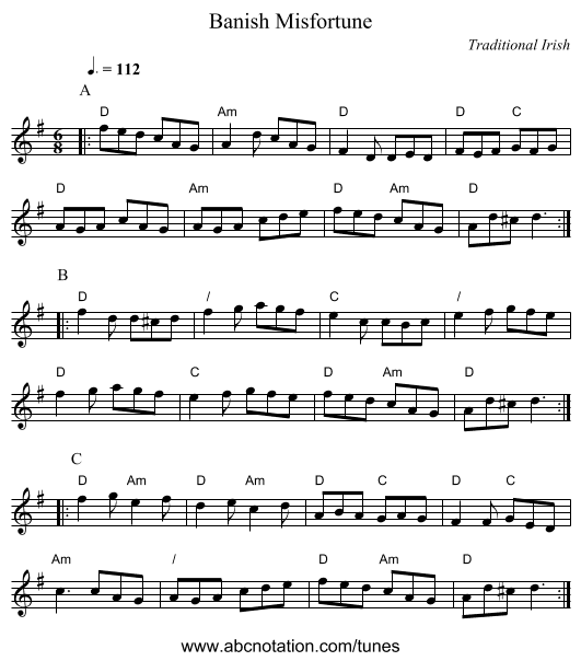 Banish Misfortune - staff notation