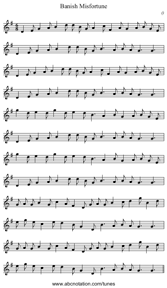 Banish Misfortune - staff notation