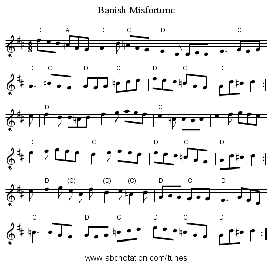 Banish Misfortune - staff notation