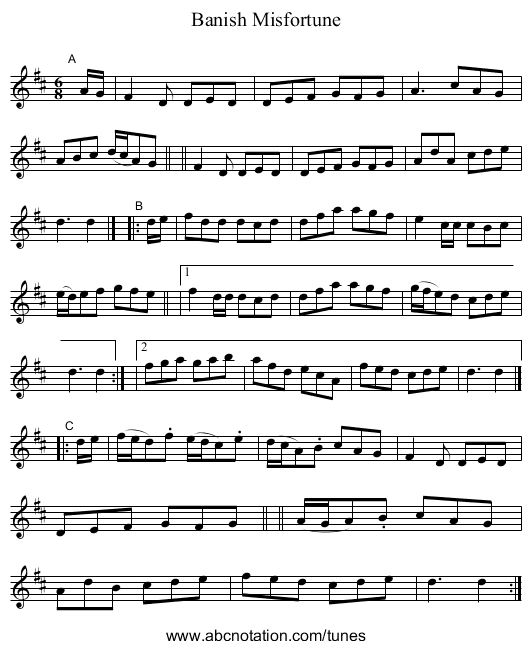 Banish Misfortune - staff notation