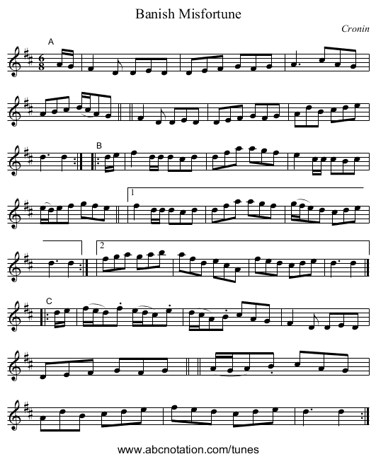 Banish Misfortune - staff notation