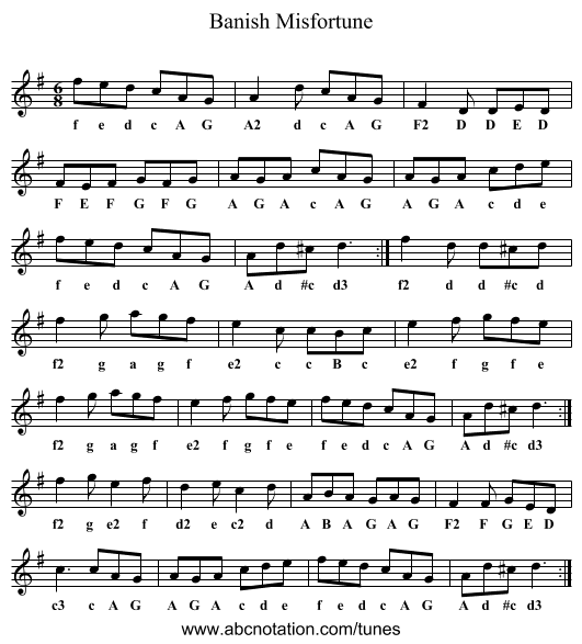 Banish Misfortune - staff notation