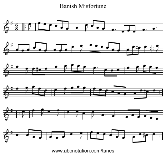 Banish Misfortune - staff notation