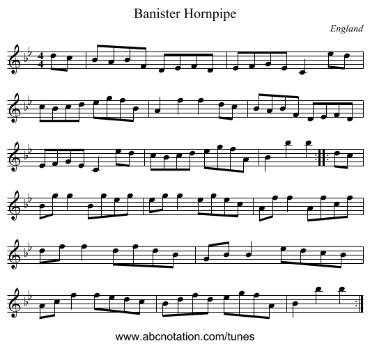 Banister Hornpipe - staff notation