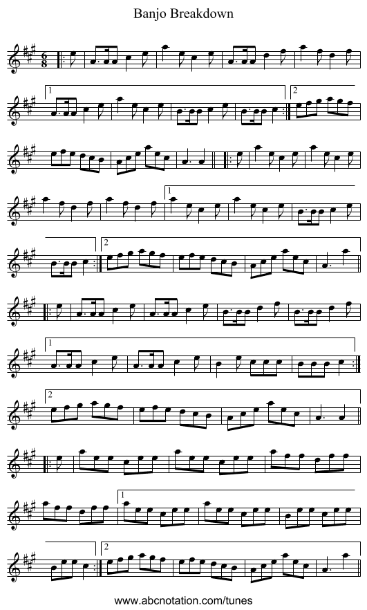 Banjo Breakdown - staff notation